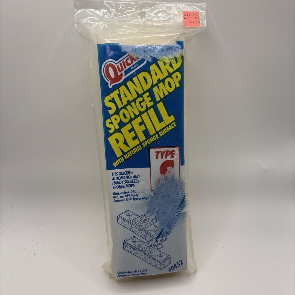 Vtg Quickie Standard Sponge Mop Refill #0452 Type‎ S NOS Yellow Head USA